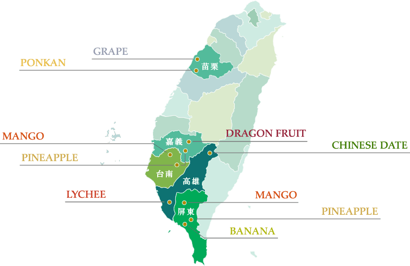 台湾フルーツの生産地マップ